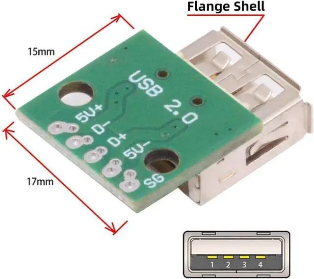 Alt view image 5 of 7 - 5 Pack USB 2.0 DIY Connector,USB 2.0 Type-A 5Pin Female Socket Port Repair Replacement Solder Adapter with Flange