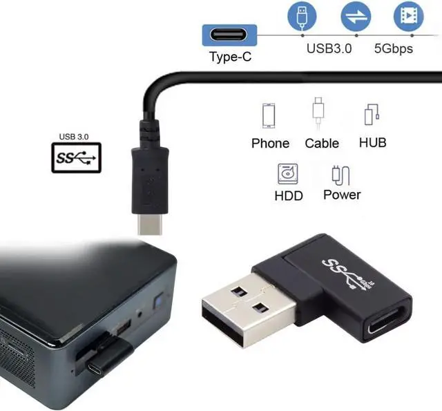Alt view image 3 of 6 - USB C to USB 3.0 Connector Flat 90 Degree Right Angled Data Adapter