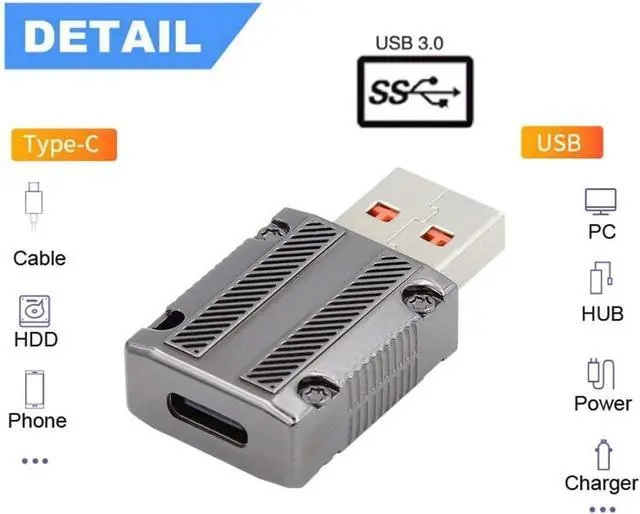 Alt view image 2 of 7 - Type-C USB C to USB 3.0 Connector 10Gbps Data 120W Power Adapter Alloy Shell Mecha Cyberpunk Style