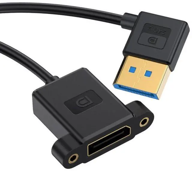 Main image of DisplayPort 1.4 Cable DisplayPort Male to Female 90 Degree Left Angled 8K@60Hz 4K@240Hz 32.4Gbps High Speed Gold Plated Ultrafine Extension Cable Panel Mount Type 0.98FT/0.3M
