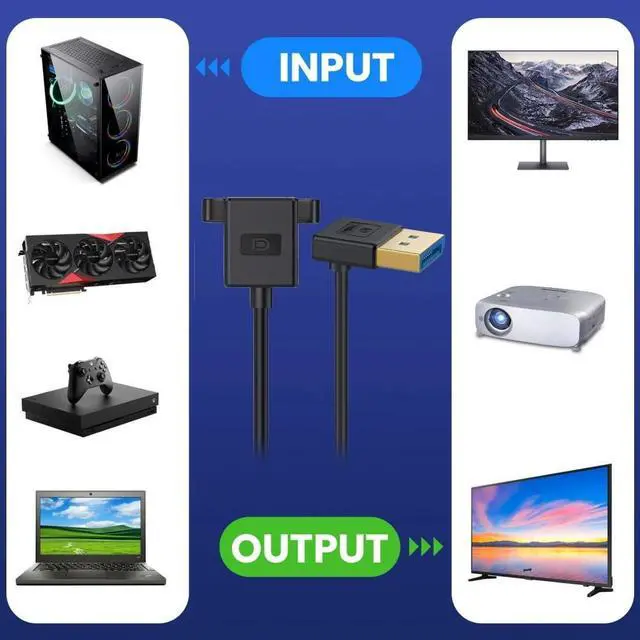 Alt view image 7 of 7 - DisplayPort 1.4 Cable DisplayPort Male to Female 90 Degree Down Angled 8K@60Hz 4K@240Hz 32.4Gbps High Speed Gold Plated Ultrafine Extension Cable Panel Mount Type 0.98FT/0.3M