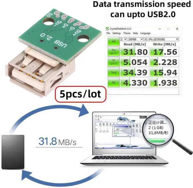 Alt view image 3 of 7 - 5 Pack USB 2.0 DIY Connector,USB 2.0 Type-A 5Pin Female Socket Port Repair Replacement Solder Adapter with Flange