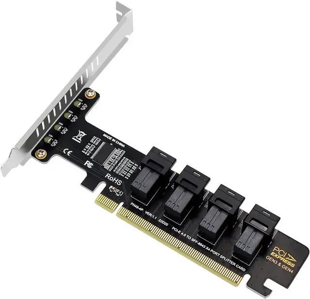 Main image of PH49 PCIe4.0 X16 to 4-Port U.2 NVME SFF-8643 SFF-8639 Expansion Card Support X4 X8 X16 Slot Motherboard with PCIE Split Function (Full Height)