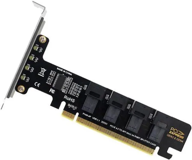 Main image of PH49 PCIe4.0 X16 to 4-Port U.2 NVME SFF-8643 SFF-8639 Expansion Card Support X4 X8 X16 Slot Motherboard with PCIE Split Function (Half Height)