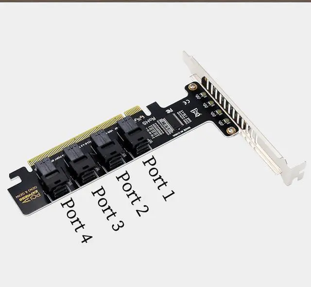 Alt view image 7 of 7 - PH49 PCIe4.0 X16 to 4-Port U.2 NVME SFF-8643 SFF-8639 Expansion Card Support X4 X8 X16 Slot Motherboard with PCIE Split Function (Full Height)