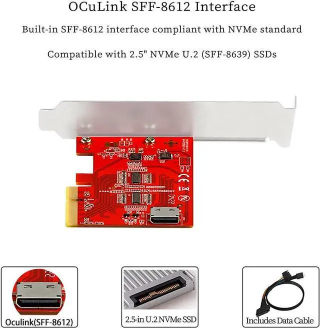 Alt view image 3 of 6 - PCIe 4.0 x4 to U.2 Expansion Card with Cable  Oculink SFF-8612 to SFF-8639 NVMe SSD Adapter, Gen4 16GT/s High-Speed Data Transfer for Server, Desktop, and Workstation