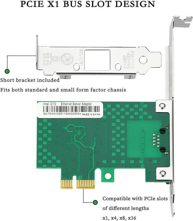 Alt view image 3 of 7 - PCIe x1 to RJ45 Gigabit Ethernet Network Card with I210AT Chip  RJ45 Single-Port Server LAN Adapter 10/100/1000Mbps, PXE Boot Support, Compatible with Windows/Linux/VMware
