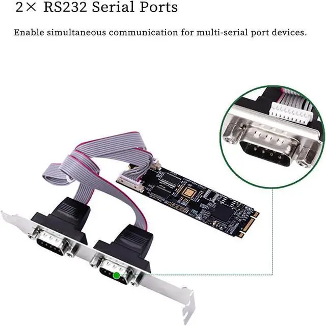 Alt view image 3 of 7 - M.2 (Key M/B) to Dual RS232 Serial Port Adapter Card  2-Port COM DB9 Expansion Card, PCIe 2.0 Gen1 x1 Interface, Industrial-Grade Converter Compatible with Terminal & Embedded Systems