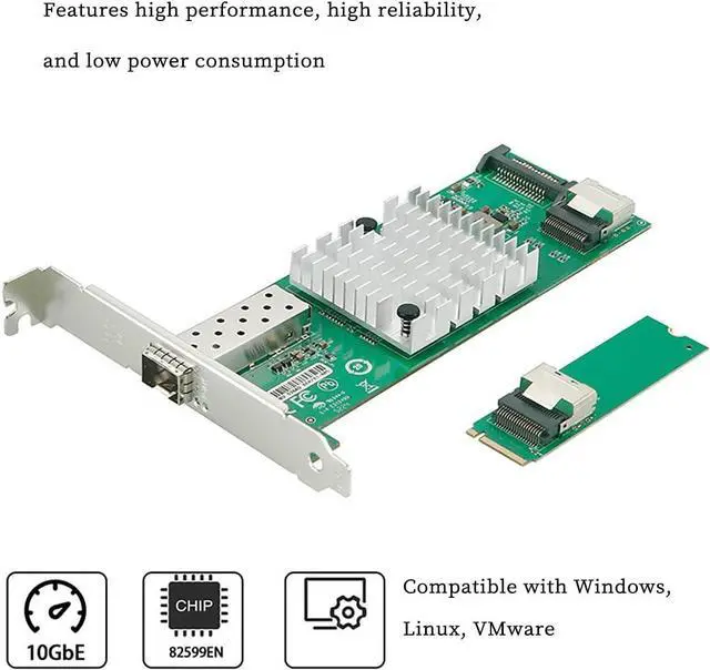 Alt view image 2 of 7 - M.2 (M Key) to 10G SFP+ Network Adapter Card, PCIe 2.0 x4 Interface with 82599EN Chip  Single-Port 10 Gigabit Fiber NIC for Server, Router, and NAS, Compatible with Windows/Linux/VMware/UEFI