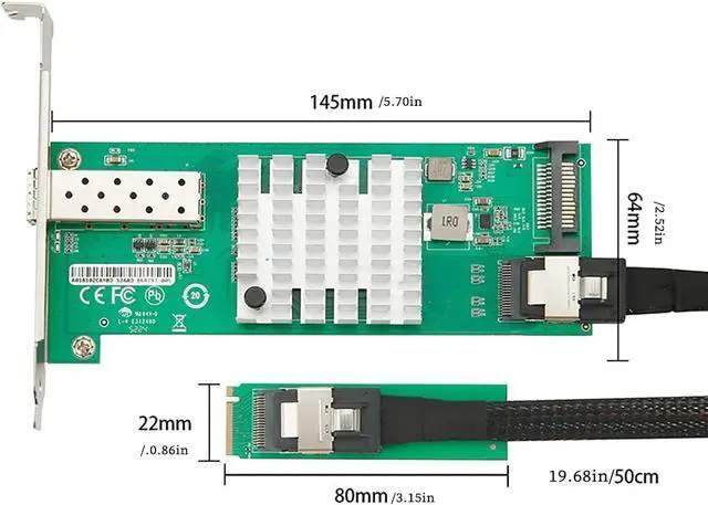 Alt view image 5 of 7 - M.2 (M Key) to 10G SFP+ Network Adapter Card, PCIe 2.0 x4 Interface with 82599EN Chip  Single-Port 10 Gigabit Fiber NIC for Server, Router, and NAS, Compatible with Windows/Linux/VMware/UEFI