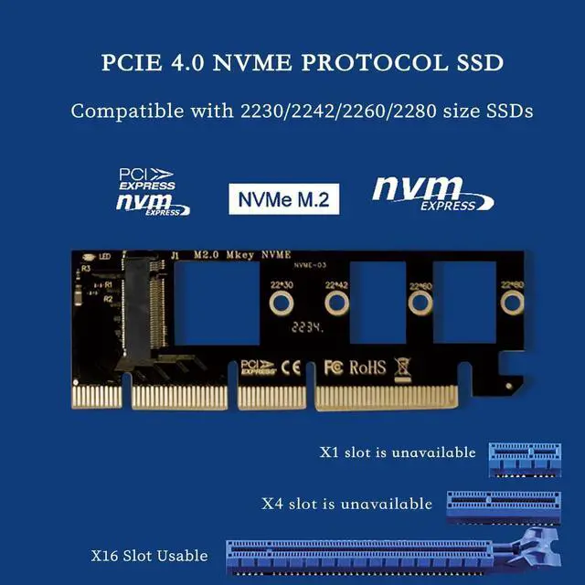 Alt view image 2 of 7 - PCIe to M.2 NVMe SSD Adapter Card, PCI Express 4.0 X1/X4/X8/X16 Expansion Converter  Supports 2230/2242/2260/2280 M.2 NVMe Drives, Compatible with Windows, Linux, macOS (PCIE x16 to M.2)