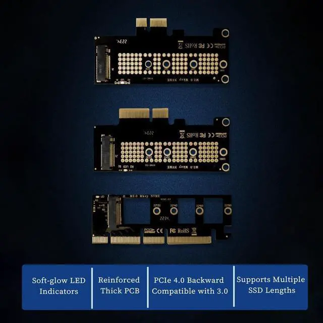 Alt view image 5 of 7 - PCIe to M.2 NVMe SSD Adapter Card, PCI Express 4.0 X1/X4/X8/X16 Expansion Converter  Supports 2230/2242/2260/2280 M.2 NVMe Drives, Compatible with Windows, Linux, macOS (PCIE x16 to M.2)
