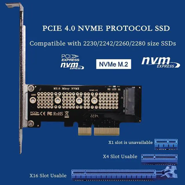 Alt view image 2 of 7 - PCIe to M.2 NVMe SSD Adapter Card, PCI Express 4.0 X1/X4/X8/X16 Expansion Converter \u2013 Supports 2230/2242/2260/2280 M.2 NVMe Drives, Compatible with Windows, Linux, macOS (PCIE x4 to M.2)