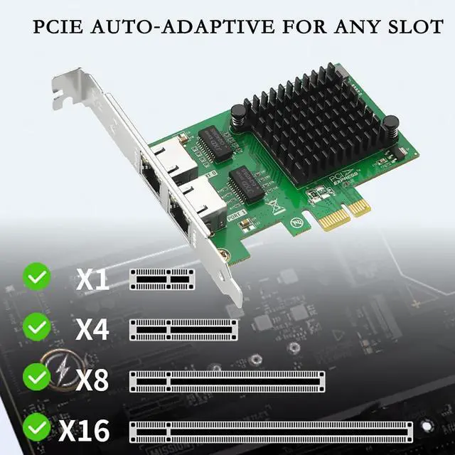 Alt view image 2 of 7 - PCIe x1 to Dual RJ45 Gigabit Server Network Card PI30R21  High-Performance Ethernet Adapter Support SR-IOV, VMDq, VLAN, and Load Balancing, Compatible with Windows/Linux Servers