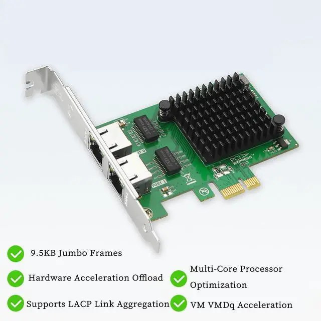 Alt view image 5 of 7 - PCIe x1 to Dual RJ45 Gigabit Server Network Card PI30R21  High-Performance Ethernet Adapter Support SR-IOV, VMDq, VLAN, and Load Balancing, Compatible with Windows/Linux Servers