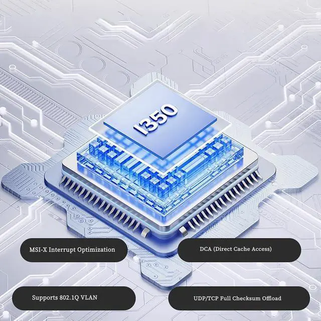 Alt view image 7 of 7 - PCIe x1 to Dual RJ45 Gigabit Server Network Card PI30R21  High-Performance Ethernet Adapter Support SR-IOV, VMDq, VLAN, and Load Balancing, Compatible with Windows/Linux Servers