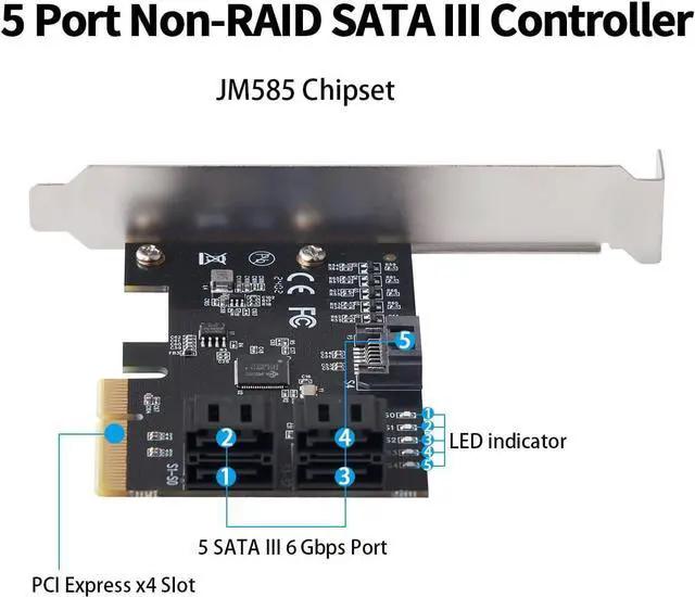 Alt view image 2 of 7 - PCIe x4 to 5-Port SATA3.0 6Gbps Expansion Card IO-PCE585S-5IPCIe 3.0 SATA Controller Adapter Supports Bootable System, Compatible with Desktop, Server, Industrial PC, DVR/NVR Systems