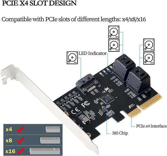 Alt view image 4 of 7 - PCIe x4 to 5-Port SATA3.0 6Gbps Expansion Card IO-PCE585S-5IPCIe 3.0 SATA Controller Adapter Supports Bootable System, Compatible with Desktop, Server, Industrial PC, DVR/NVR Systems