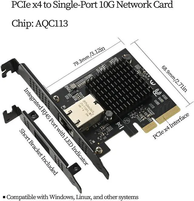 Alt view image 5 of 7 - PCIe x4 10G Network Card IO-PCE113-GLAN, AQC113 Chip 10G/5G/2.5G/1G RJ45 Ethernet Adapter, Compatible with Desktop PC, Server, NAS, and Soft Router Systems (Compatible with Apple System)