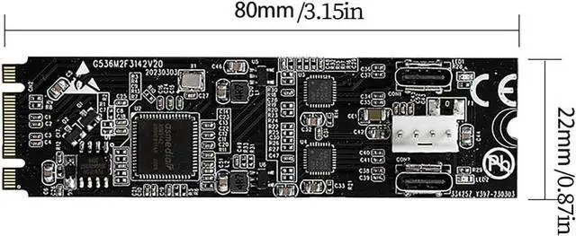 Alt view image 4 of 6 - M.2 (B+M Key) to Dual USB-C 10Gbps Expansion Card IO-M2F3142-2C, USB 3.2 Gen2 Adapter with 4-Pin Power, Compatible with Industrial Cameras, Live Streaming Devices, and High-Speed SSDs