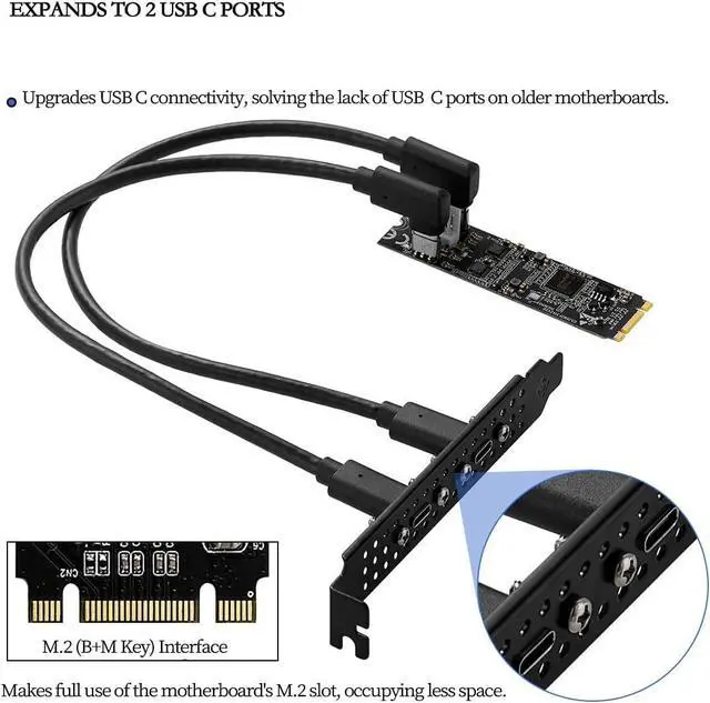 Alt view image 3 of 6 - M.2 (B+M Key) to Dual USB-C 10Gbps Expansion Card IO-M2F3142-2C, USB 3.2 Gen2 Adapter with 4-Pin Power, Compatible with Industrial Cameras, Live Streaming Devices, and High-Speed SSDs