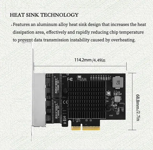 Alt view image 5 of 7 - PCIe X1 to 2.5G Network Card RTL8125B Gigabit Ethernet Adapter for Desktop and Server, PCI-E x1 LAN Card 2500Mbps with Dual LED Indicators, Full & Low Profile Brackets (Quad RJ45)