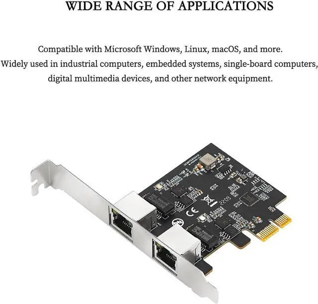 Alt view image 4 of 7 - PCIe X1 to 2.5G Network Card RTL8125B Gigabit Ethernet Adapter for Desktop and Server, PCI-E x1 LAN Card 2500Mbps with Dual LED Indicators, Full & Low Profile Brackets (Dual RJ45)