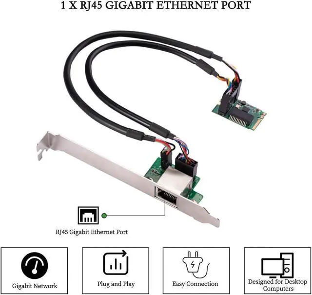 Alt view image 2 of 7 - M.2 (Key A+E) to RJ45 Gigabit Ethernet Adapter 1000Mbps Wired Network Card, PCIe NGFF 2230 LAN Controller with Wake-on-LAN, Compatible with Windows/Linux/Mac OS