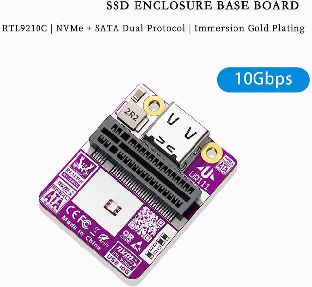 Alt view image 2 of 4 - UR111 SSD Adapter NVMe & SATA to USB 3.2 Gen2 Card, RTL9210C Controller, 10Gbps High Speed M.2 to USB Adapter, B&M Key Solid Gold PCB, Compatible with Windows Linux