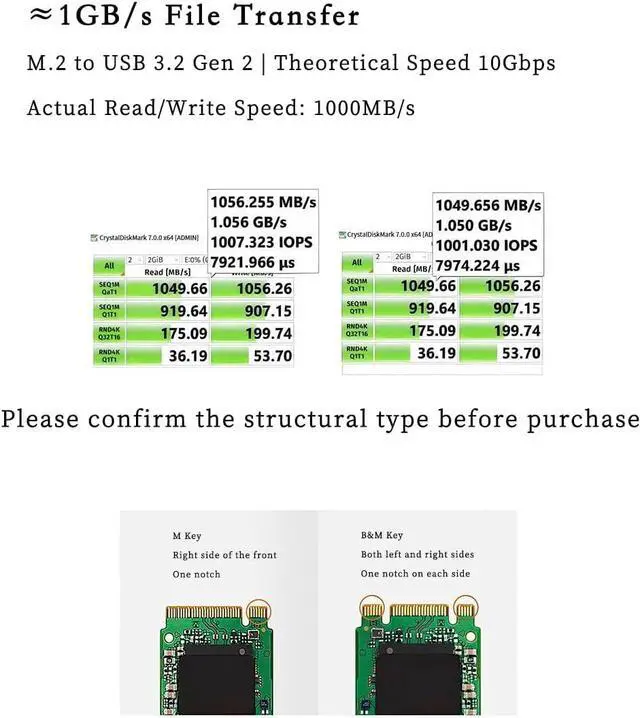 Alt view image 3 of 4 - UR111 SSD Adapter NVMe & SATA to USB 3.2 Gen2 Card, RTL9210C Controller, 10Gbps High Speed M.2 to USB Adapter, B&M Key Solid Gold PCB, Compatible with Windows Linux