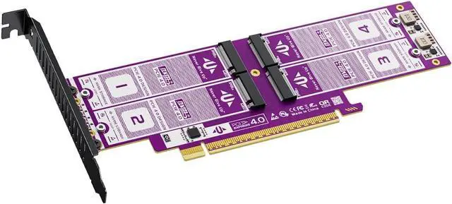 Main image of AU-P599 PCIe 4.0 X16 to 4Bay NVMe SSD Expansion Card, 64Gbps M.2 Adapter, Gold-Plated PCB, High Speed RAID0 NVMe to PCI Express Converter for Desktop
