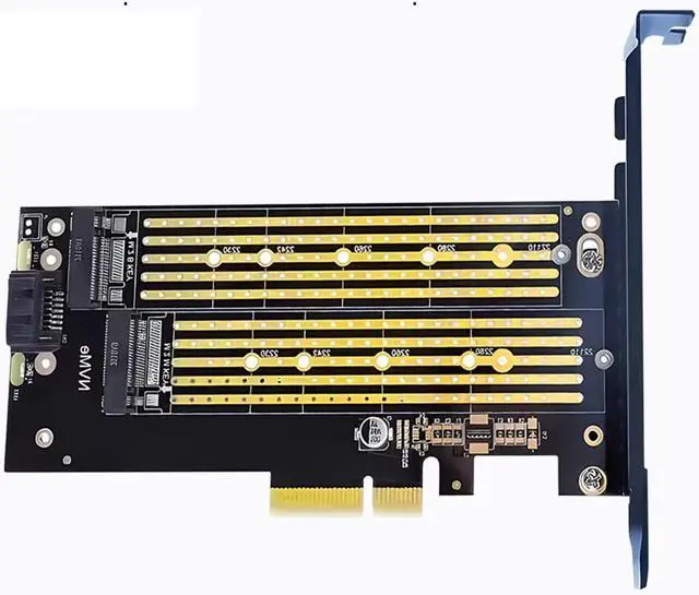 Alt view image 4 of 4 - PCIe 5.0/4.0 to Dual M.2 NVMe & SATA SSD Adapter Card  Dual-Bay High-Speed Expansion Board with Gold-Plated PCB, Stable Signal Transmission, and Metal Bracket (K6)