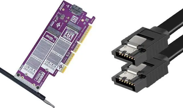 Main image of PCIe 5.0/4.0 to Dual M.2 NVMe & SATA SSD Adapter Card \u2013 Dual-Bay High-Speed Expansion Board with Gold-Plated PCB, Stable Signal Transmission, and Metal Bracket (P582 + SATA Cable)