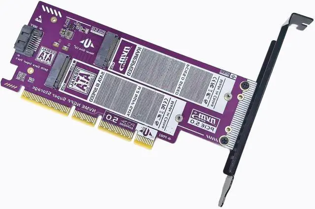 Main image of PCIe 5.0/4.0 to Dual M.2 NVMe & SATA SSD Adapter Card \u2013 Dual-Bay High-Speed Expansion Board with Gold-Plated PCB, Stable Signal Transmission, and Metal Bracket (P582)