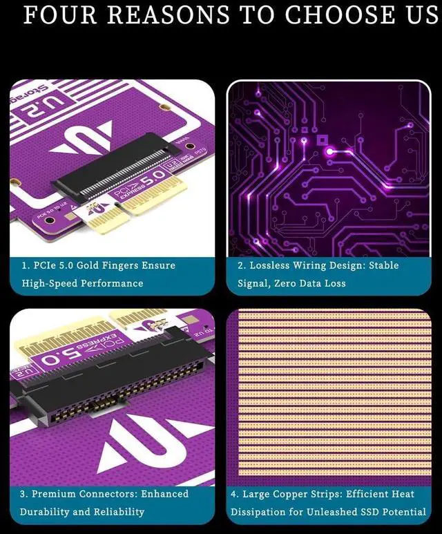 Alt view image 5 of 5 - PCIe to U.2 U.3 NVMe SSD Adapter Card \u2013 128Gbps / 64Gbps Expansion Board with Gold-Plated Connector, Stable Signal, High-Efficiency Heat Dissipation (P579)