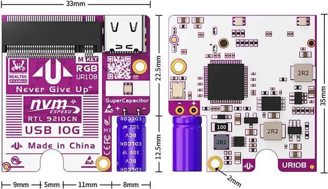 Alt view image 6 of 6 - NVMe SSD Adapter Board  UR108 M.2 to USB 3.2 Gen2 Converter, 10Gbps Transfer Speed, RTL9210CN Controller, Wide System Compatibility, Plug and Play