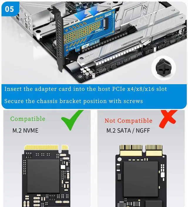 Alt view image 5 of 7 - PCIE to M.2 NVMe B+M Key Expansion Card High Speed Support NVMe 2230 2240 2260 2280 SSD Support PCIe X4 X8 X16 (PCIe5.0 x4 Card Set4)