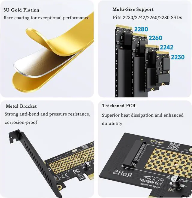 Alt view image 2 of 2 - PCIE to M.2 NVMe B+M Key Expansion Card High Speed Support NVMe 2230 2240 2260 2280 SSD Support PCIe X4 X8 X16 (PCIe4.0 x1 Card)