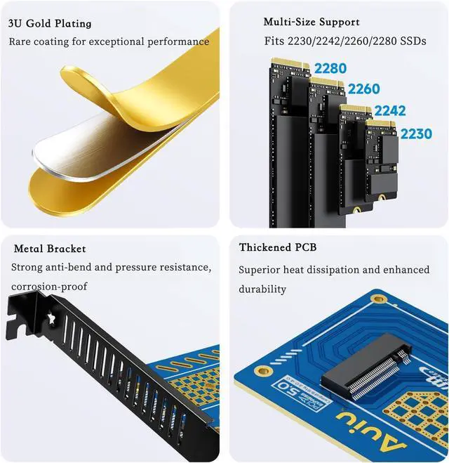 Alt view image 5 of 7 - PCIE to M.2 NVMe B+M Key Expansion Card High Speed Support NVMe 2230 2240 2260 2280 SSD Support PCIe X4 X8 X16 (PCIe5.0 x4 Card Set8)