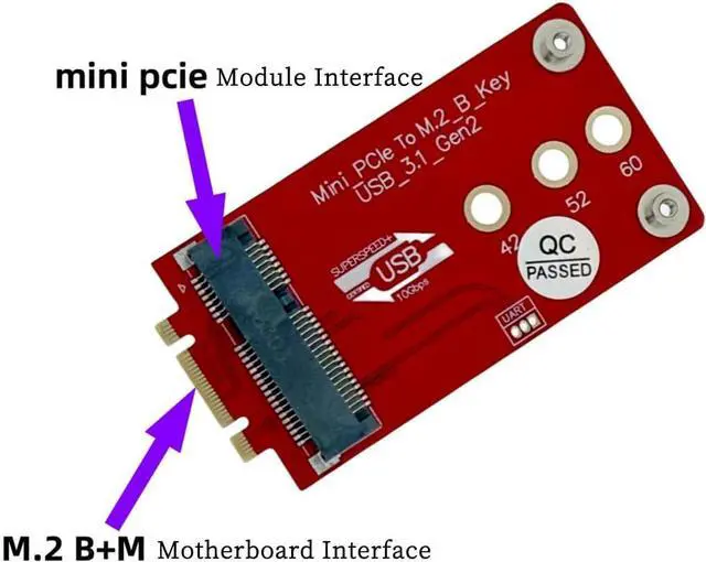 Alt view image 3 of 7 - M.2 Key B+M to Mini PCIe Adapter Board 4G/5G Cellular Modem Converter with USB 2.0 USB3.1 Support, Compatible with RG200U-CN, SRM815, SRM810