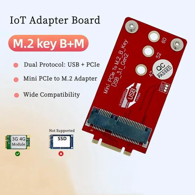 Alt view image 2 of 7 - M.2 Key B+M to Mini PCIe Adapter Board 4G/5G Cellular Modem Converter with USB 2.0 USB3.1 Support, Compatible with RG200U-CN, SRM815, SRM810