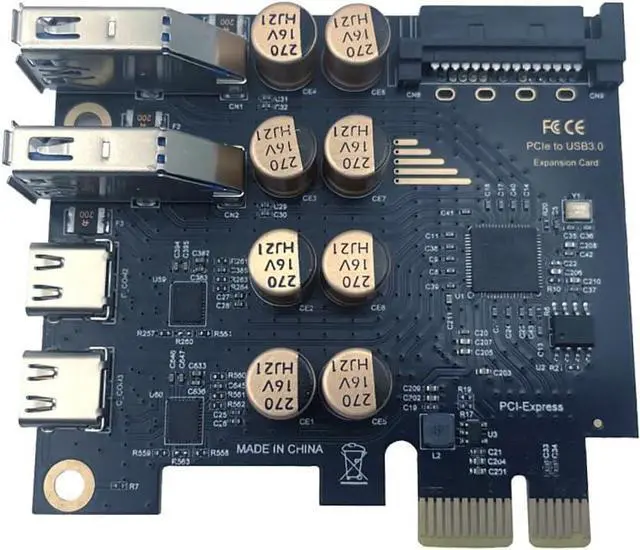 Alt view image 3 of 7 - PCIe to USB 3.0 + USB-C Expansion Card 5Gbps 1 to 4 Desktop Adapter with D720201 Controller, 4-Port Splitter (SATA Power Port)