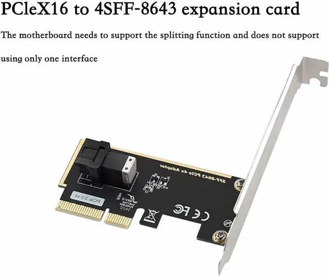 Alt view image 2 of 5 - PCIe 3.0 x16 to U.2 (SFF-8643) NVMe Expansion Card \u2013 4/2/1 Port Adapter for U.2 SSDs, Compatible with PCIe x8/x16 Slots (Single Port)