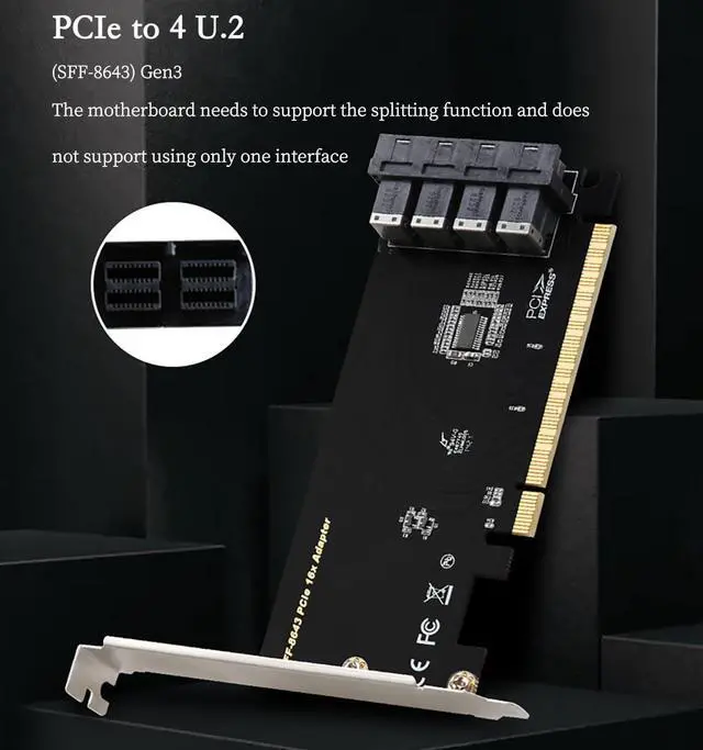 Alt view image 5 of 5 - PCIe 3.0 x16 to U.2 (SFF-8643) NVMe Expansion Card \u2013 4/2/1 Port Adapter for U.2 SSDs, Compatible with PCIe x8/x16 Slots (Single Port)