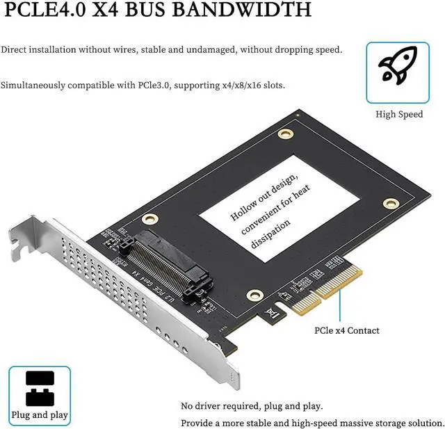 Alt view image 3 of 7 - IO-PCE8639A-U2 PCIe 4.0 x4 to U.2 (SFF-8639) Expansion Card  7000MB/s High-Speed Adapter for 2.5" NVMe SSD, No Power Cable Required, Supports Servers & Workstations