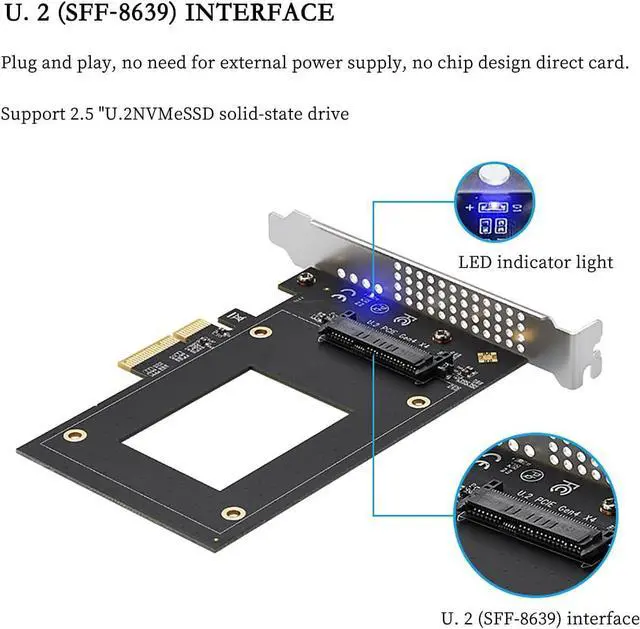 Alt view image 4 of 7 - IO-PCE8639A-U2 PCIe 4.0 x4 to U.2 (SFF-8639) Expansion Card  7000MB/s High-Speed Adapter for 2.5" NVMe SSD, No Power Cable Required, Supports Servers & Workstations