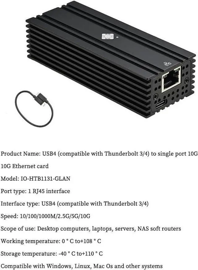 Alt view image 6 of 7 - I0-HTB1131-GLAN USB4 to 10G RJ45 Network Card  Single-Port Ethernet Adapter  Compatible with Thunderbolt 3 4 5