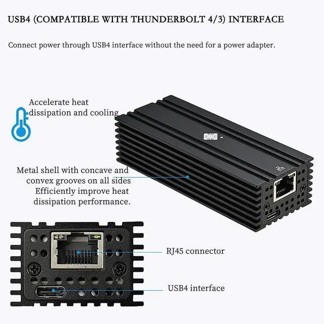 Alt view image 4 of 7 - I0-HTB1131-GLAN USB4 to 10G RJ45 Network Card  Single-Port Ethernet Adapter  Compatible with Thunderbolt 3 4 5