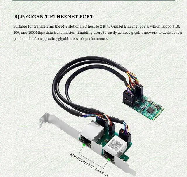 Alt view image 2 of 7 - M.2 B+M Key to Dual RJ45 Port Gigabit Ethernet Network Card  Desktop Industrial Server Adapter | RTL8111H Chipset