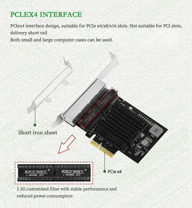Alt view image 2 of 7 - PCIe X4 Quad-Port 2.5G Ethernet Network Card  RJ45 LAN Ports, High-Speed Adapter for Servers, Soft Routers, Gaming PCs  Compatible with Windows/Linux/ESXi/Unraid/PVE